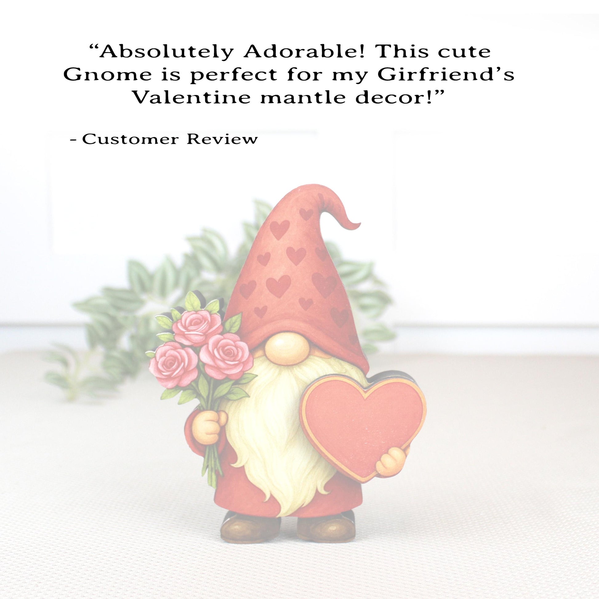 Valentine Gnome Shelf Sitter – Personalized Heart, Wooden Mantel & Tiered Tray Decor