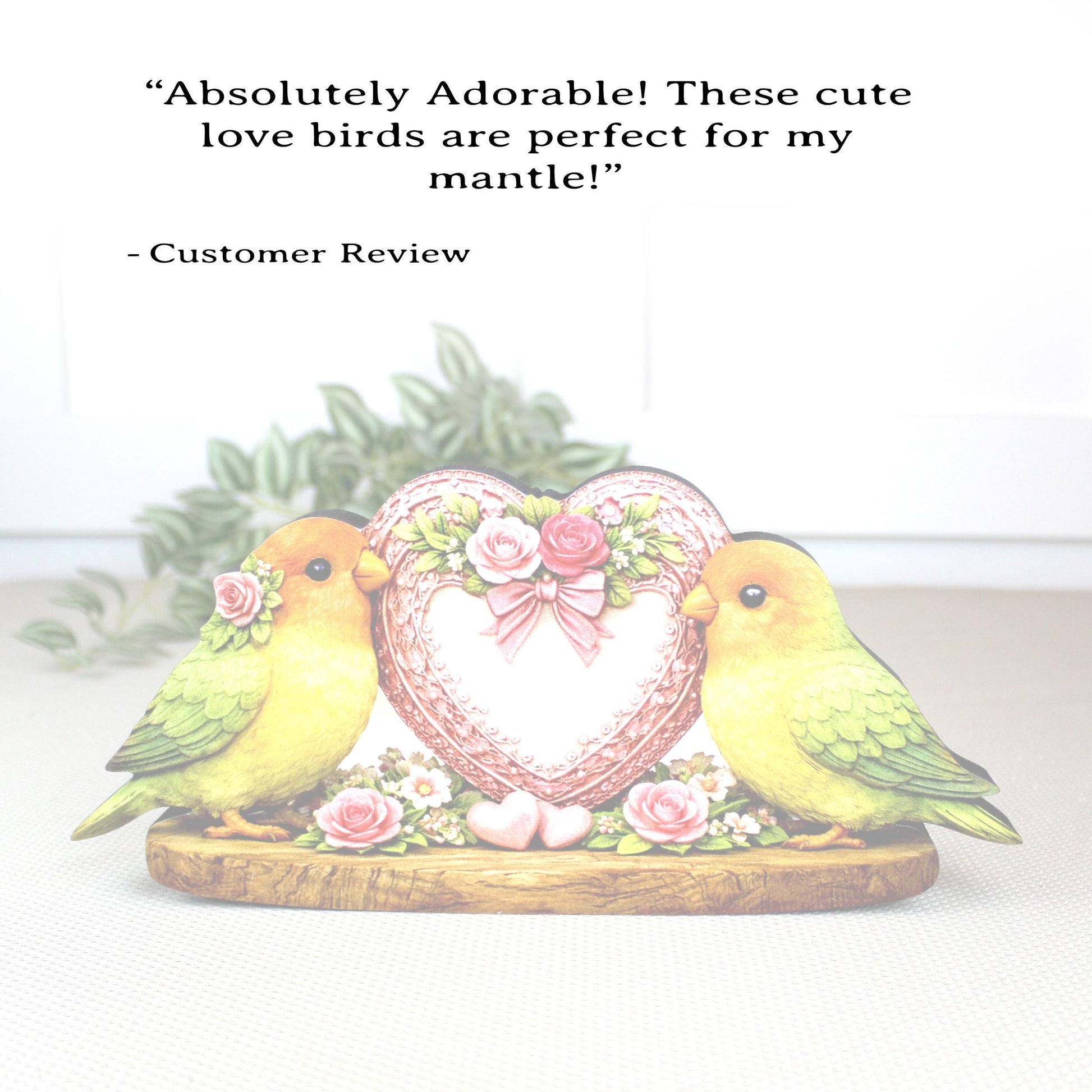 Love Birds Shelf Sitter – Personalized Heart, Wooden Valentine Mantel & Tiered Tray Decor