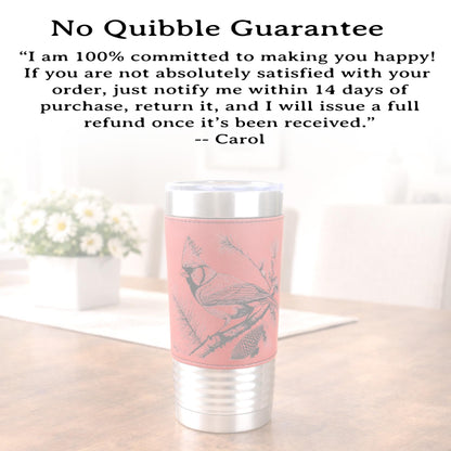 Beautiful Cardinal Engraved 20 oz Stainless Steel Leather Wrapped Travel Mug is the Perfect Insulated Coffee Mug gift for the Cardinal Lover