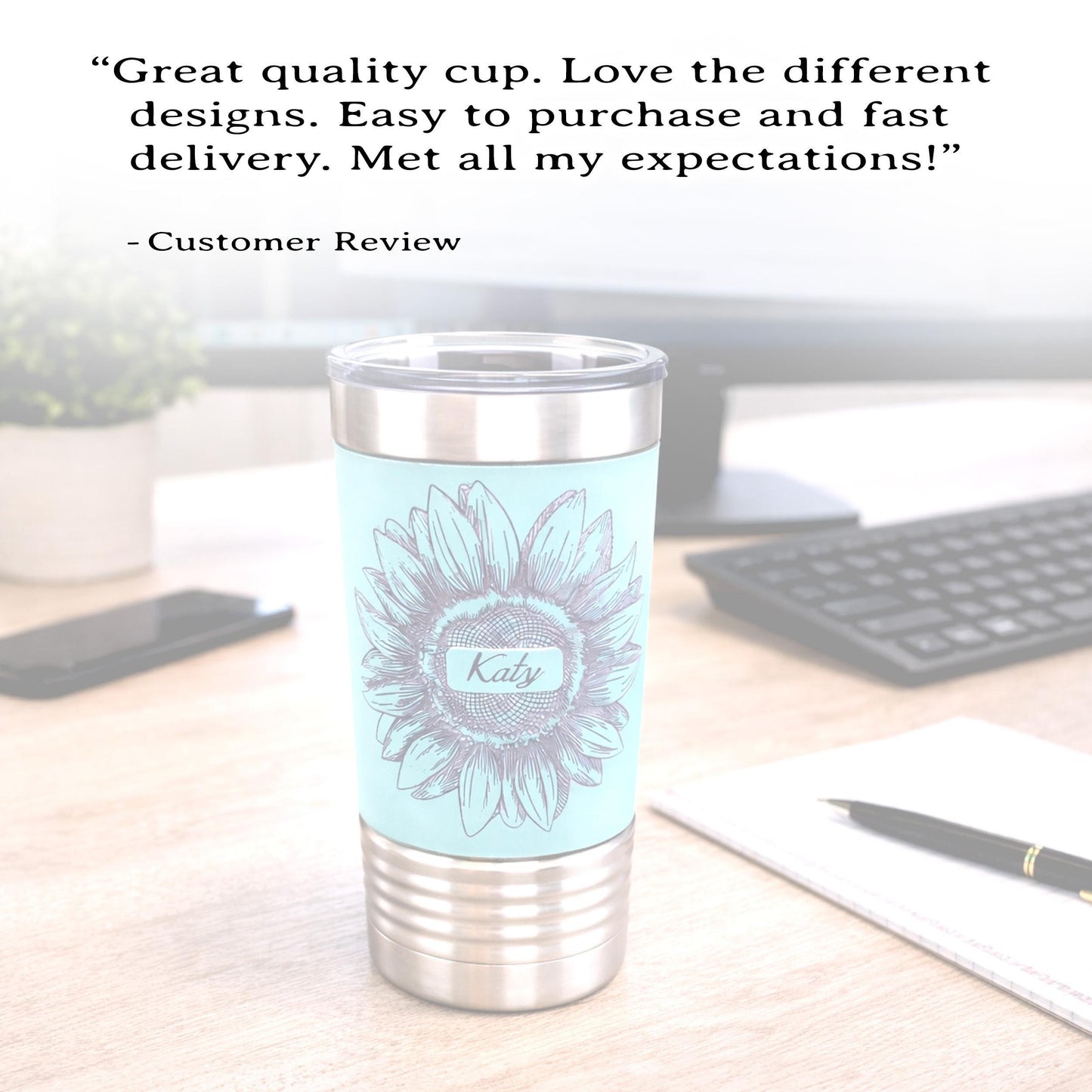 Sunflower Coffee Travel Mug, Personalized Travel Mug, Stainless Steel Travel Mug, Custom travel Mug, Leatherette Travel Tumbler