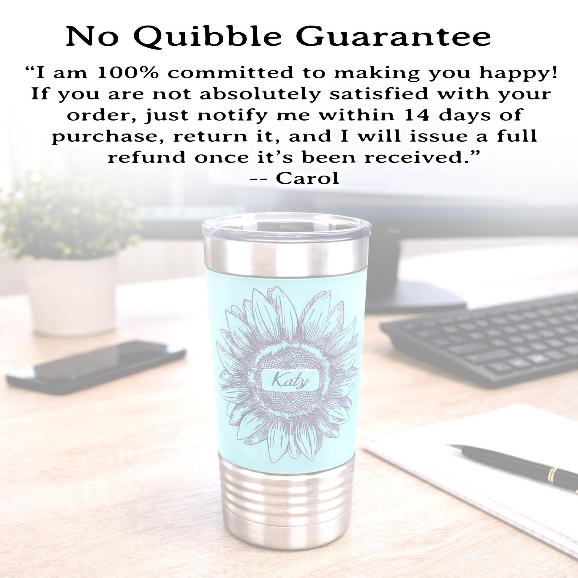 Sunflower Coffee Travel Mug, Personalized Travel Mug, Stainless Steel Travel Mug, Custom travel Mug, Leatherette Travel Tumbler