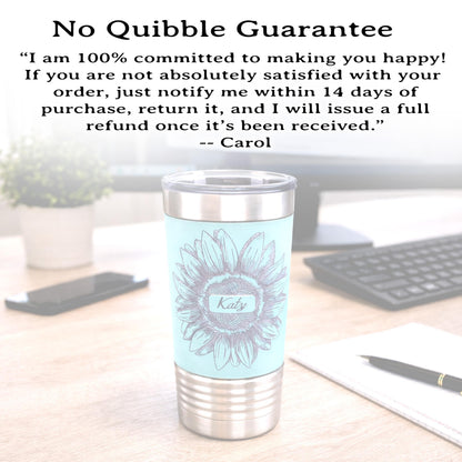 Sunflower Coffee Travel Mug, Personalized Travel Mug, Stainless Steel Travel Mug, Custom travel Mug, Leatherette Travel Tumbler