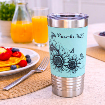 Sunflower & Butterflies Coffee Travel Mug, Personalized Travel Mug, Stainless Steel Travel Mug, Custom travel Mug, Leatherette Travel Tumblr