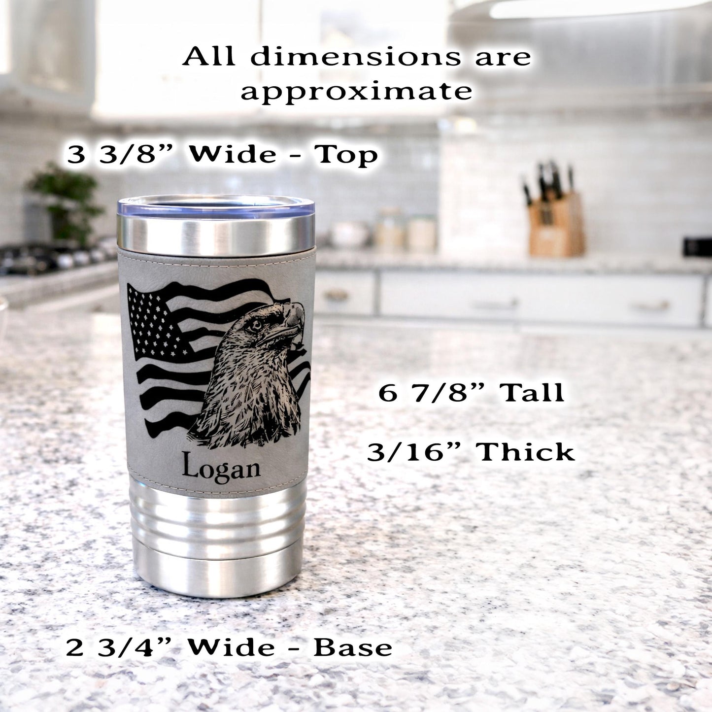 Engraved Flag & Eagle, Leather wrapped travel mug, Insulated Coffee Mug, Perfect Father's Day Gift, Great Gifts for the Patriotic