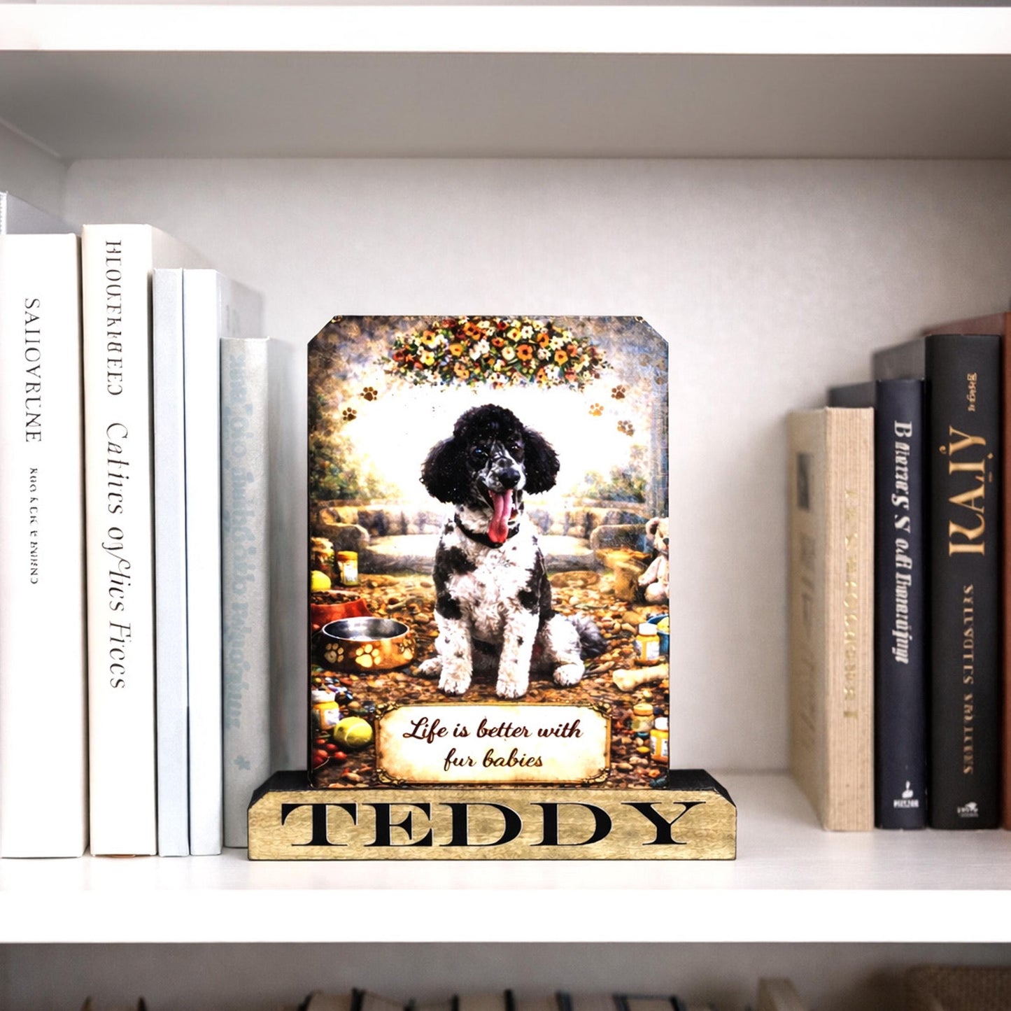 Custom Pet Photo Shelf Sitter – Personalized Name Base, Dog/Cat Mantel Decor Using Your Favorite Photo