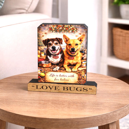 Custom Pet Photo Shelf Sitter – Personalized Name Base, Dog/Cat Mantel Decor Using Your Favorite Photo