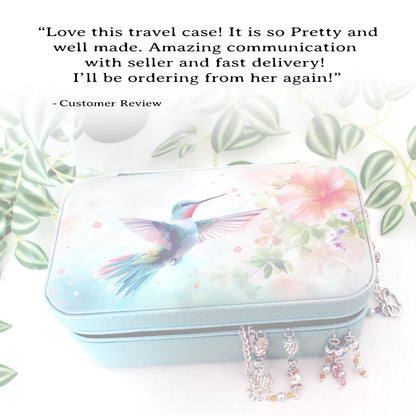 Personalize Leather Jewelry Travel Case, Custom Jewelry Organizer, Large Faux Leather Jewelry Travel Case, Hummingbird Travel Jewelry Box