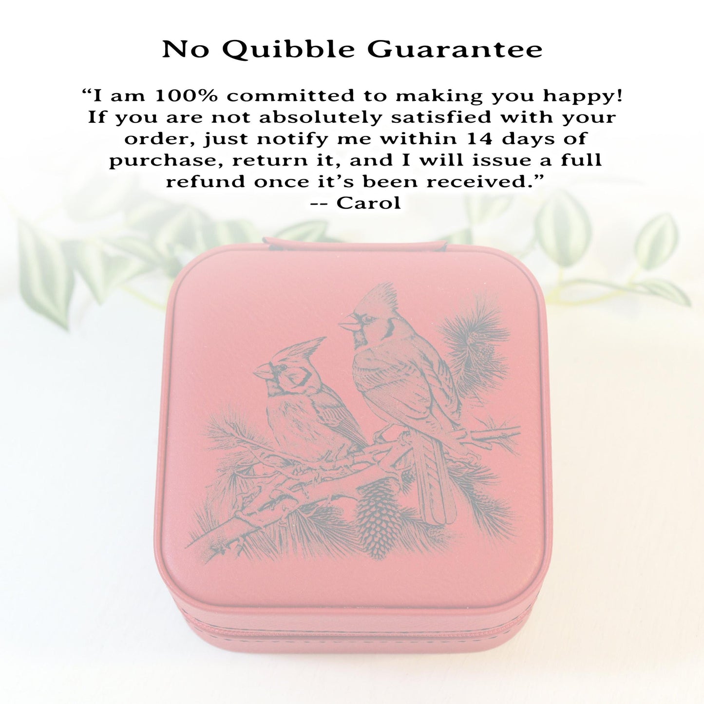 Engraved Cardinals Travel Jewelry Case, Custom Bridesmaid Wedding Gift, Perfect Birthday or Mother's Day Gift or Favors, Leatherette