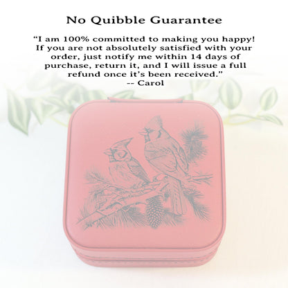 Engraved Cardinals Travel Jewelry Case, Custom Bridesmaid Wedding Gift, Perfect Birthday or Mother's Day Gift or Favors, Leatherette