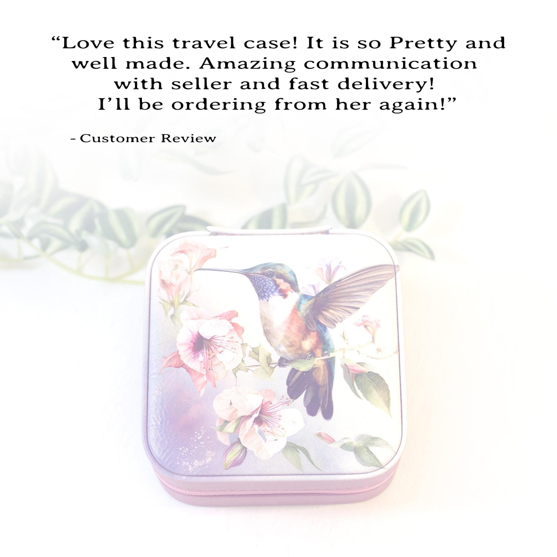 Beautiful Hummingbird Jewelry Box, Travel Jewelry Case, Custom Bridesmaid Wedding Gift, Pink Jewelry Case, Perfect Birthday or Mother's Day