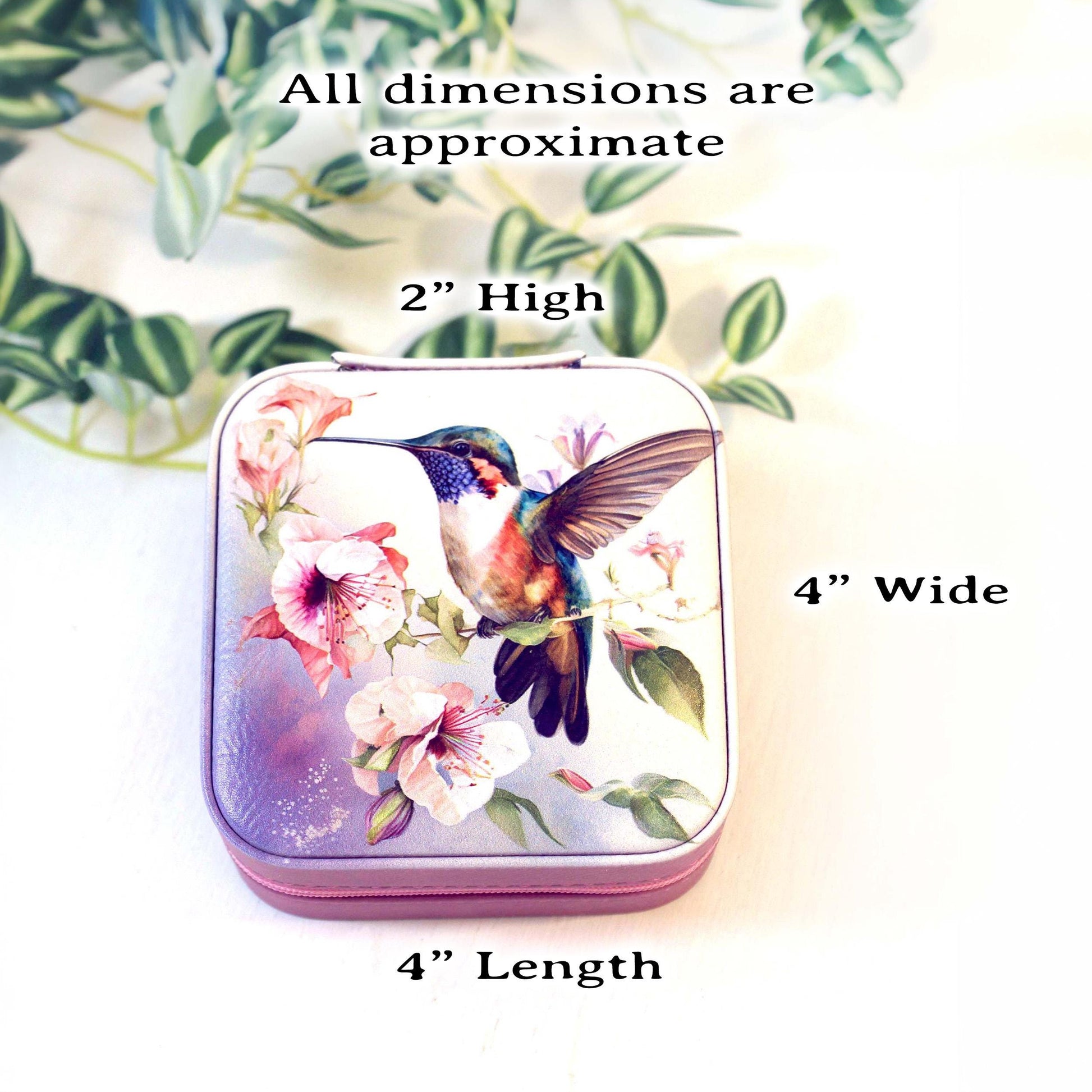 Beautiful Hummingbird Jewelry Box, Travel Jewelry Case, Custom Bridesmaid Wedding Gift, Pink Jewelry Case, Perfect Birthday or Mother's Day