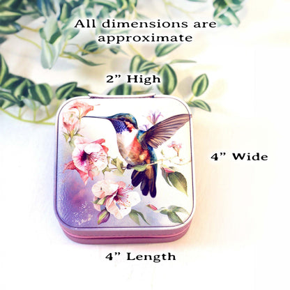 Beautiful Hummingbird Jewelry Box, Travel Jewelry Case, Custom Bridesmaid Wedding Gift, Pink Jewelry Case, Perfect Birthday or Mother's Day
