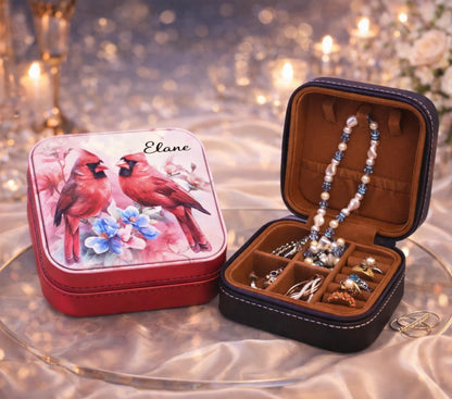 Cardinal Leatherette Jewelry Box, Travel Jewelry Case, Custom Bridesmaid Wedding Gift, Pink Jewelry Case, Perfect Birthday or Mother's Day