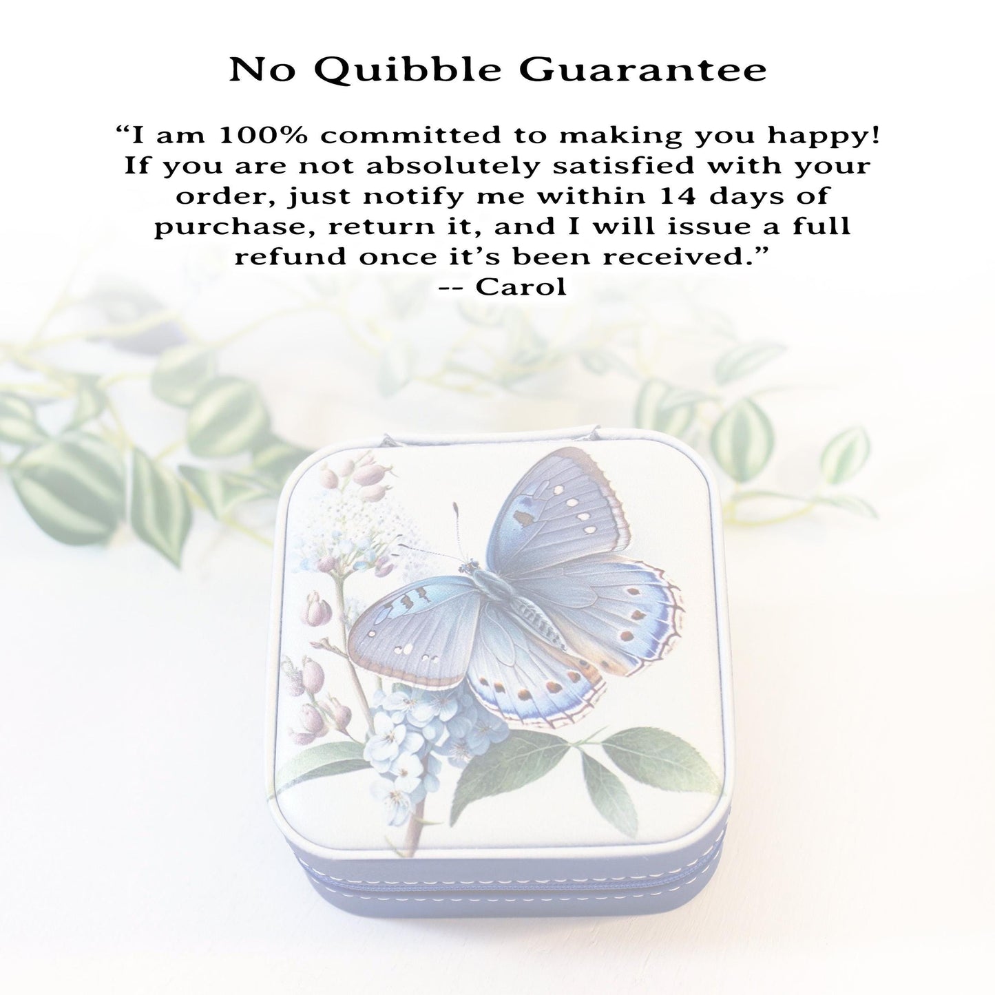 Travel Jewelry Case, Small Jewelry Box, Blue Butterfly, Bridesmaid Jewelry Box, Perfect Birthday or Mother's Day Gift, Leatherette