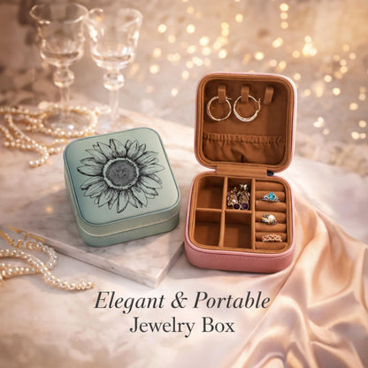 Engraved Jewelry Box, Sunflower Travel Jewelry Case, Custom Bridesmaid Gift, Perfect Birthday or Mother's Day Gift or Favors, Leatherette