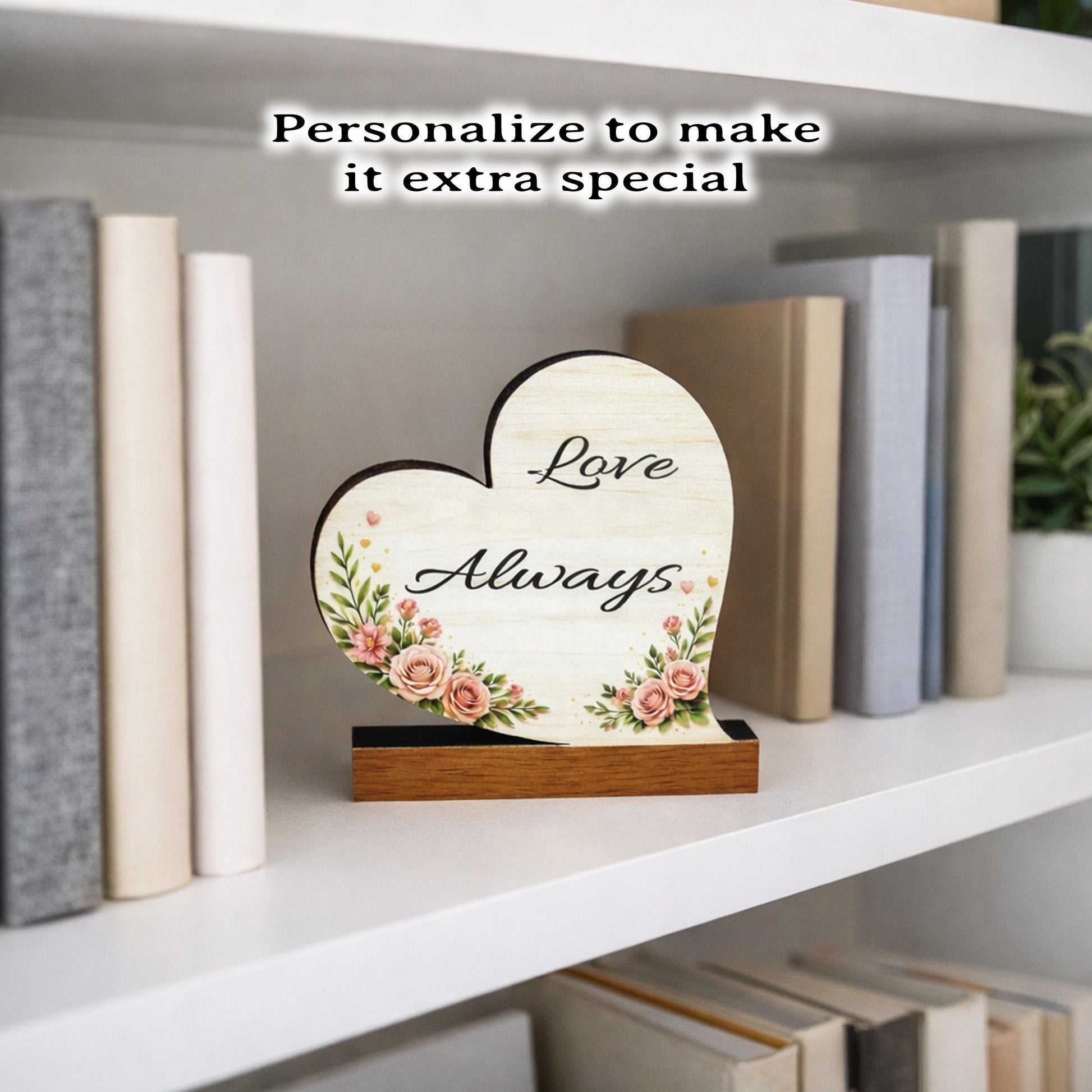 Valentine Day Heart Shelf Sitters – Personalized Wooden Hearts with Floral Accents Set of 3 – Wooden Mantel & Tiered Tray Decor