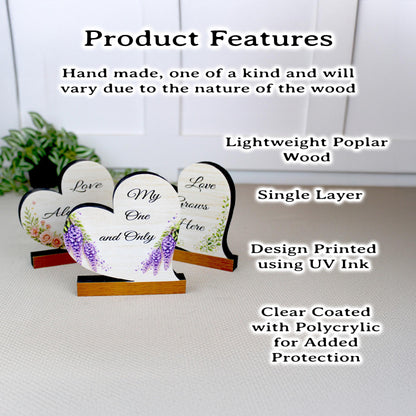 Valentine Day Heart Shelf Sitters – Personalized Wooden Hearts with Floral Accents Set of 3 – Wooden Mantel & Tiered Tray Decor