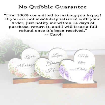 Valentine Day Heart Shelf Sitters – Personalized Wooden Hearts with Floral Accents Set of 3 – Wooden Mantel & Tiered Tray Decor