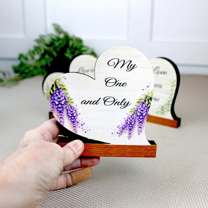 Valentine Day Heart Shelf Sitters – Personalized Wooden Hearts with Floral Accents Set of 3 – Wooden Mantel & Tiered Tray Decor