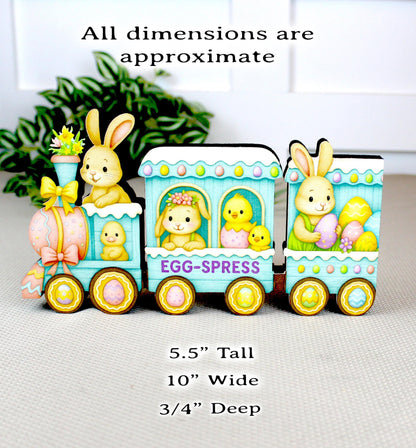 Easter Train Shelf Sitter – Bunnies, Chicks & Eggs, Personalized Wooden Spring Mantel Decor