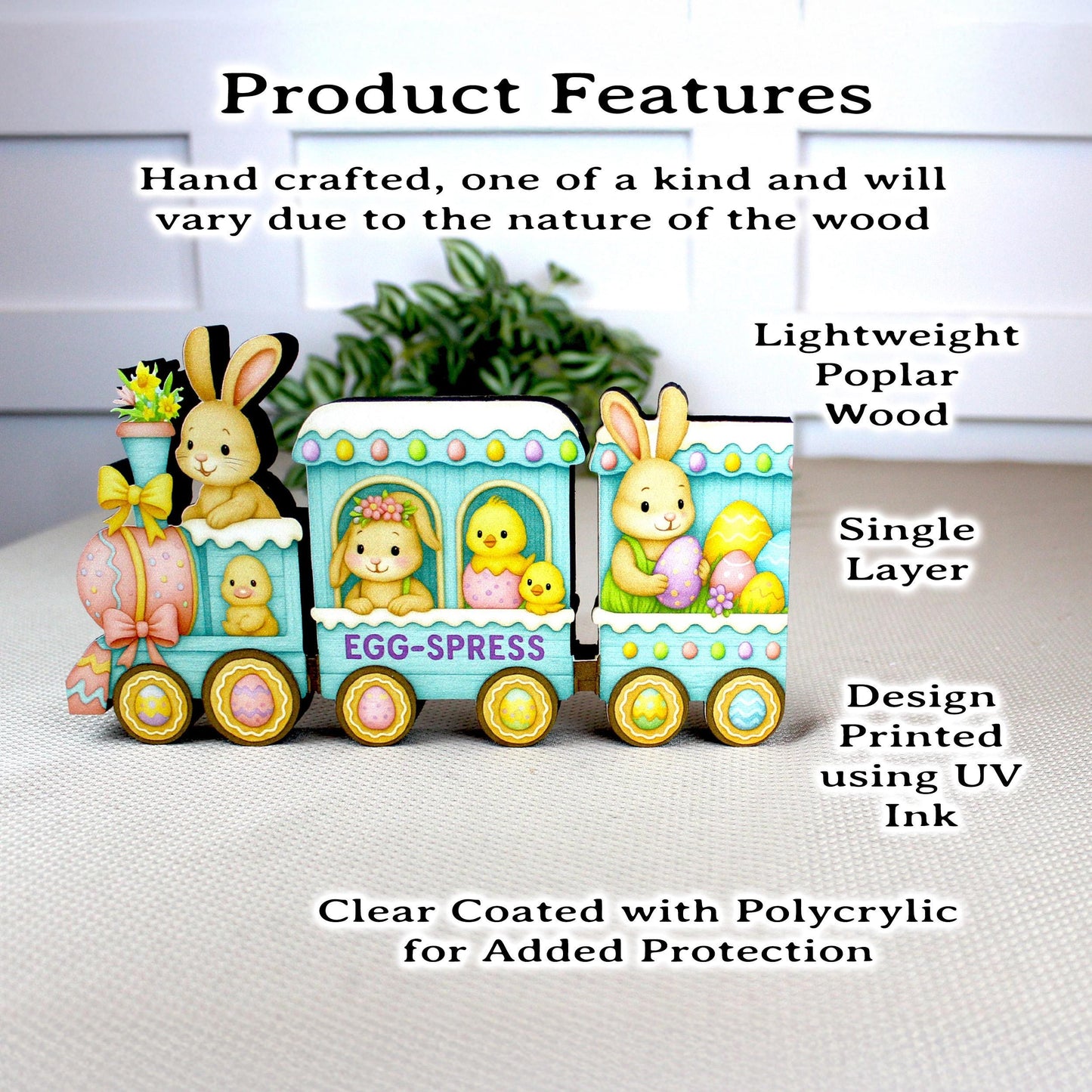 Easter Train Shelf Sitter – Bunnies, Chicks & Eggs, Personalized Wooden Spring Mantel Decor