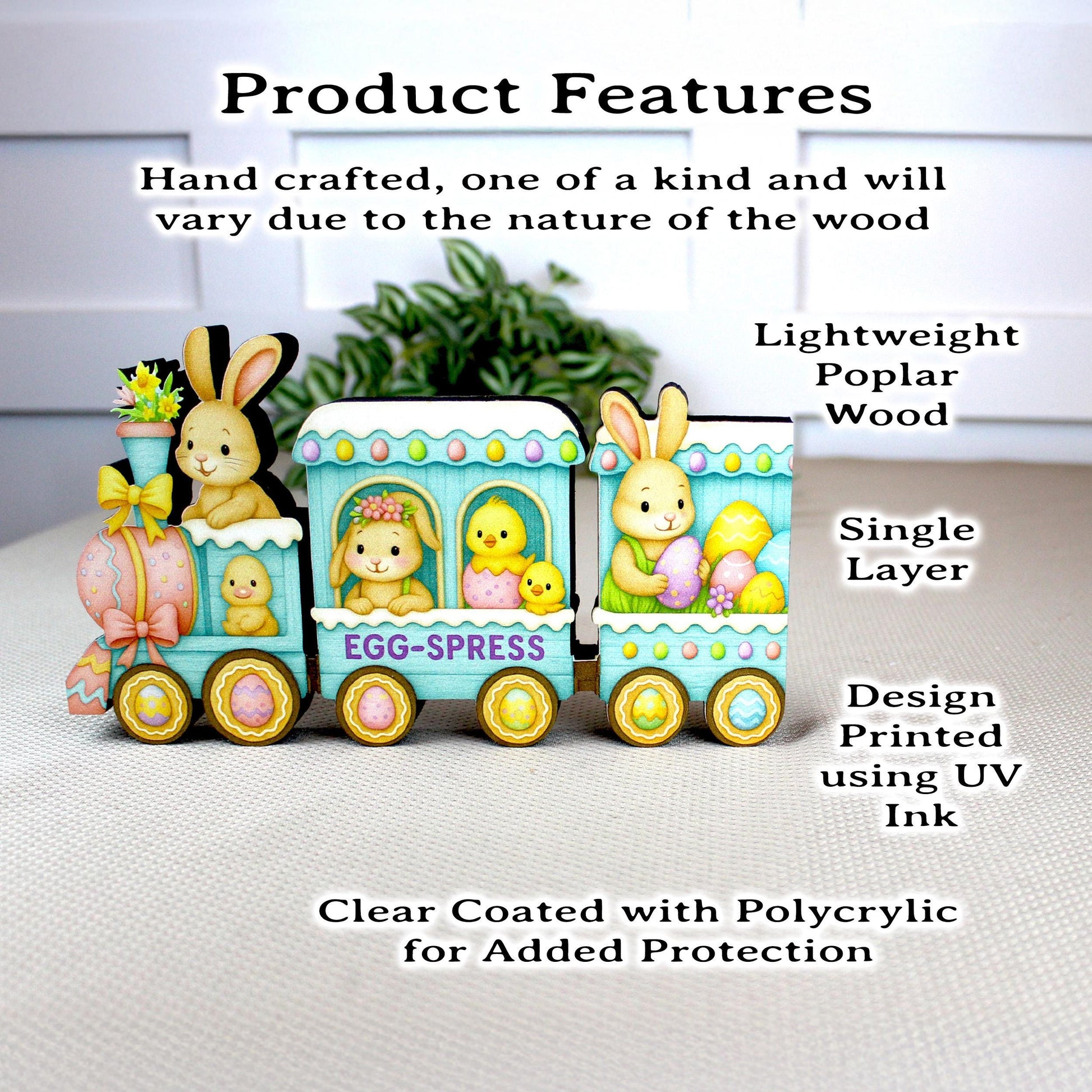 Easter Train Shelf Sitter – Bunnies, Chicks & Eggs, Personalized Wooden Spring Mantel Decor