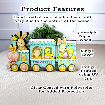 Easter Train Shelf Sitter – Bunnies, Chicks & Eggs, Personalized Wooden Spring Mantel Decor
