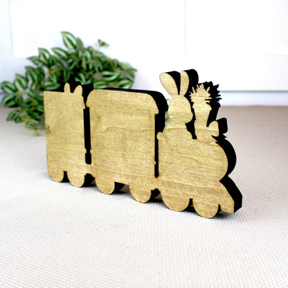 Easter Train Shelf Sitter – Bunnies, Chicks & Eggs, Personalized Wooden Spring Mantel Decor