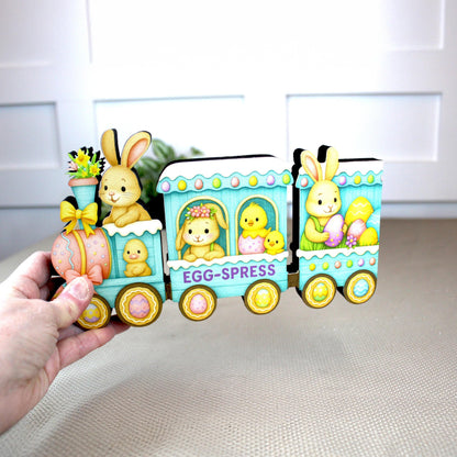 Easter Train Shelf Sitter – Bunnies, Chicks & Eggs, Personalized Wooden Spring Mantel Decor