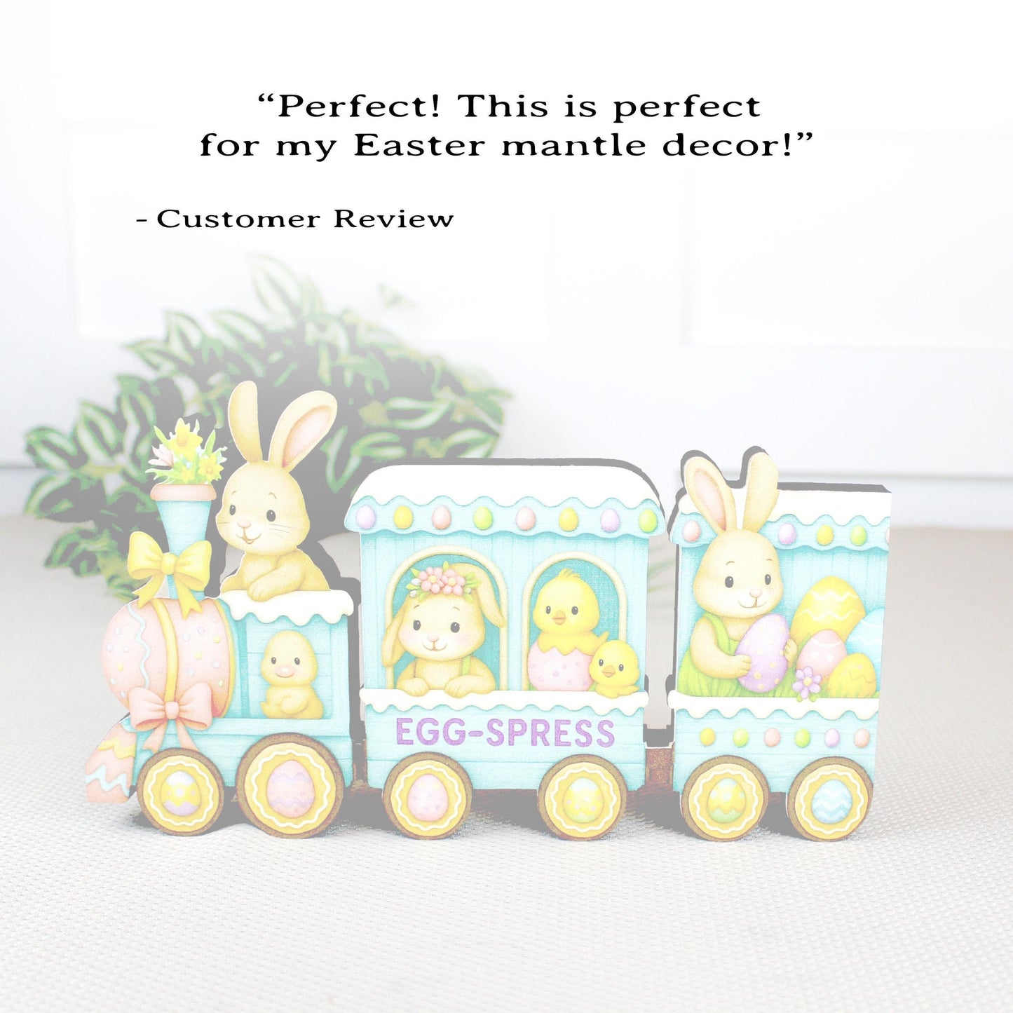 Easter Train Shelf Sitter – Bunnies, Chicks & Eggs, Personalized Wooden Spring Mantel Decor