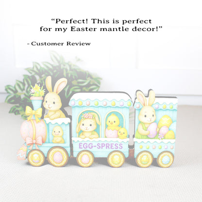 Easter Train Shelf Sitter – Bunnies, Chicks & Eggs, Personalized Wooden Spring Mantel Decor