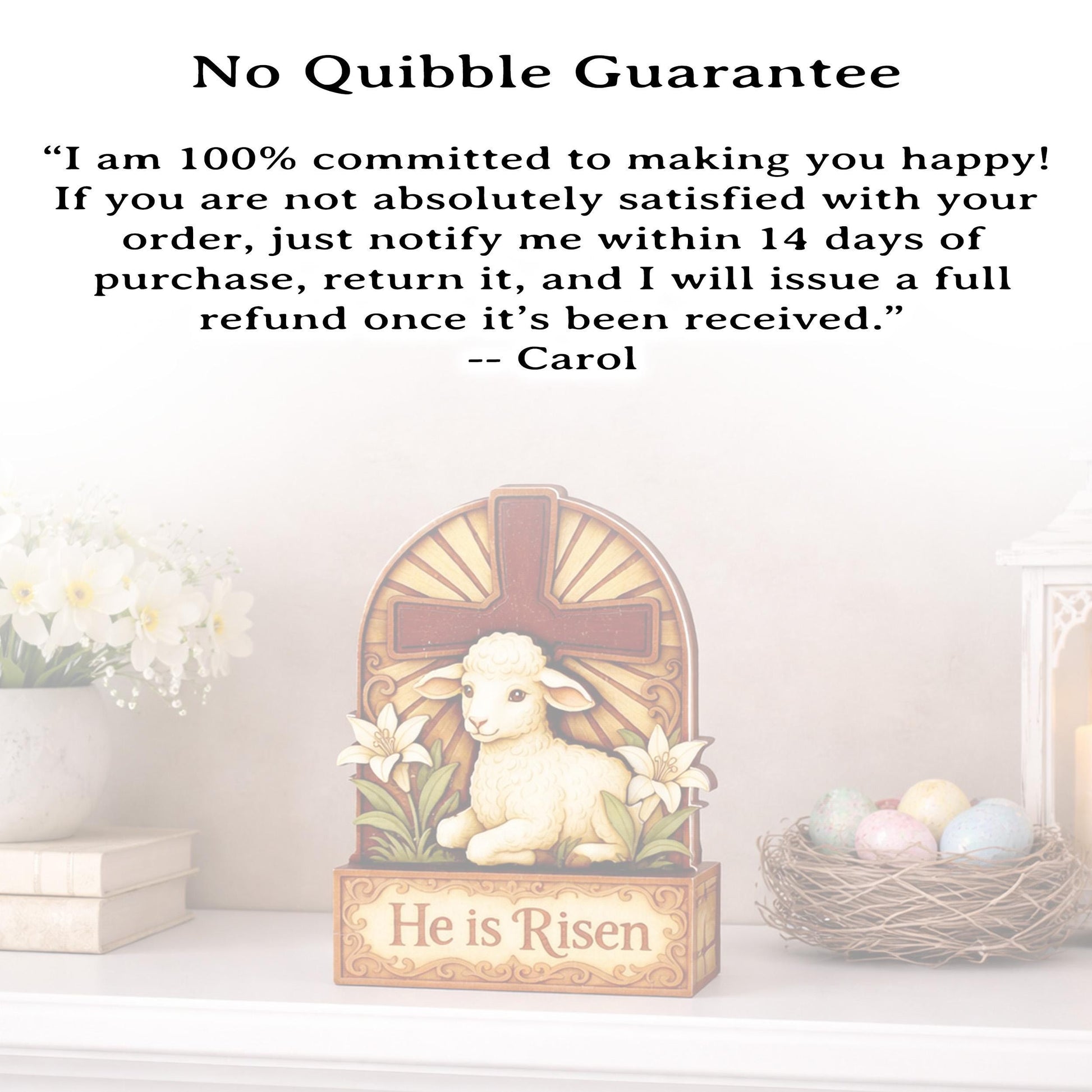 He Is Risen Lamb & Cross Easter Shelf Sitter – Personalized Wooden Christian Mantel Decor