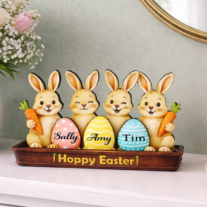 Bunnies in an Easter Basket With Eggs Shelf Sitter – Personalized Wooden Spring Mantel Decor, Perfect Mantel Decor or Tiered Tray