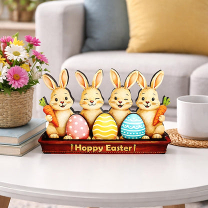 Bunnies in an Easter Basket With Eggs Shelf Sitter – Personalized Wooden Spring Mantel Decor, Perfect Mantel Decor or Tiered Tray