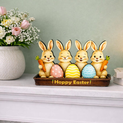 Bunnies in an Easter Basket With Eggs Shelf Sitter – Personalized Wooden Spring Mantel Decor, Perfect Mantel Decor or Tiered Tray
