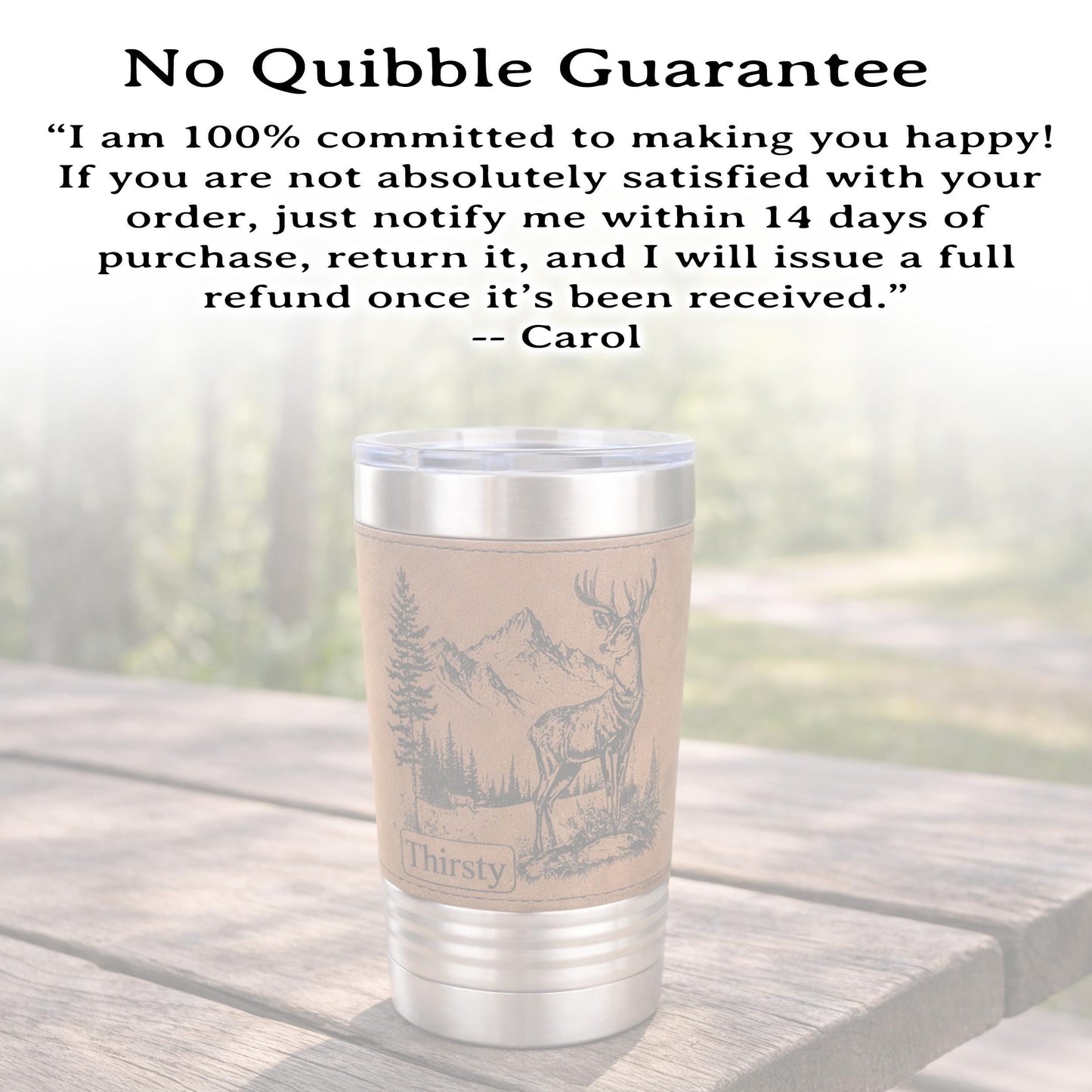 Personalized deer hunting tumbler, engraved deer hunting, Polar Camel, faux leather travel mug, outdoors coffee mug, family hunting gift