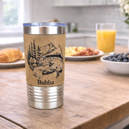 Retirement Gift for Fisherman, Personalized Fishing Tumbler for Him, Custom Retiree Cup, Rustic Outdoorsman Gift
