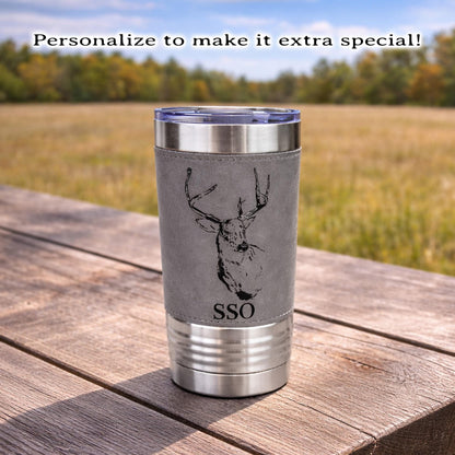 Personalized deer hunting tumbler, engraved deer hunting gift, mountain forest, Polar Camel, leatherette, outdoors coffee mug - 1 Tumbler