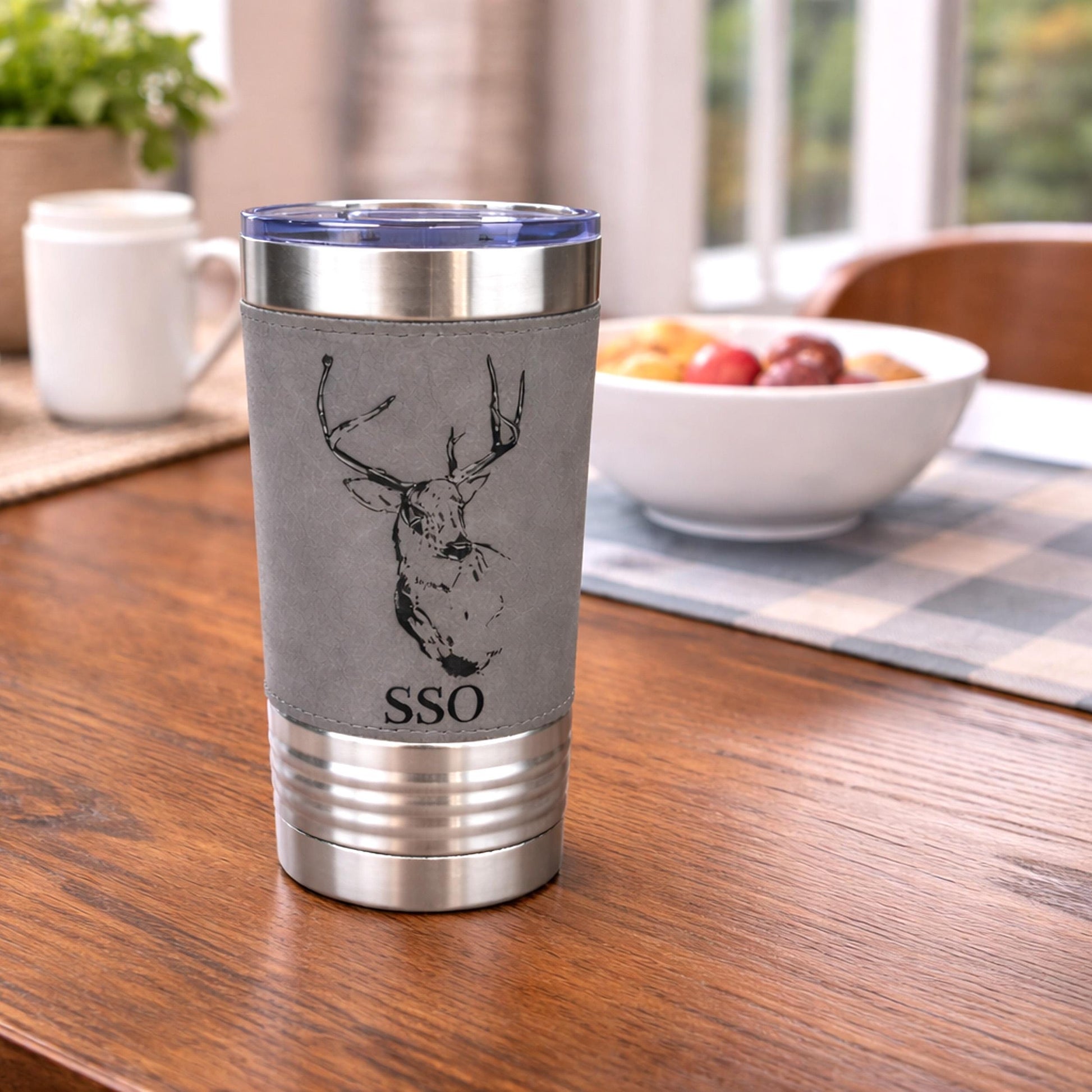 Personalized deer hunting tumbler, engraved deer hunting gift, mountain forest, Polar Camel, leatherette, outdoors coffee mug - 1 Tumbler