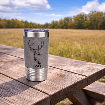 Personalized deer hunting tumbler, engraved deer hunting gift, mountain forest, Polar Camel, leatherette, outdoors coffee mug - 1 Tumbler