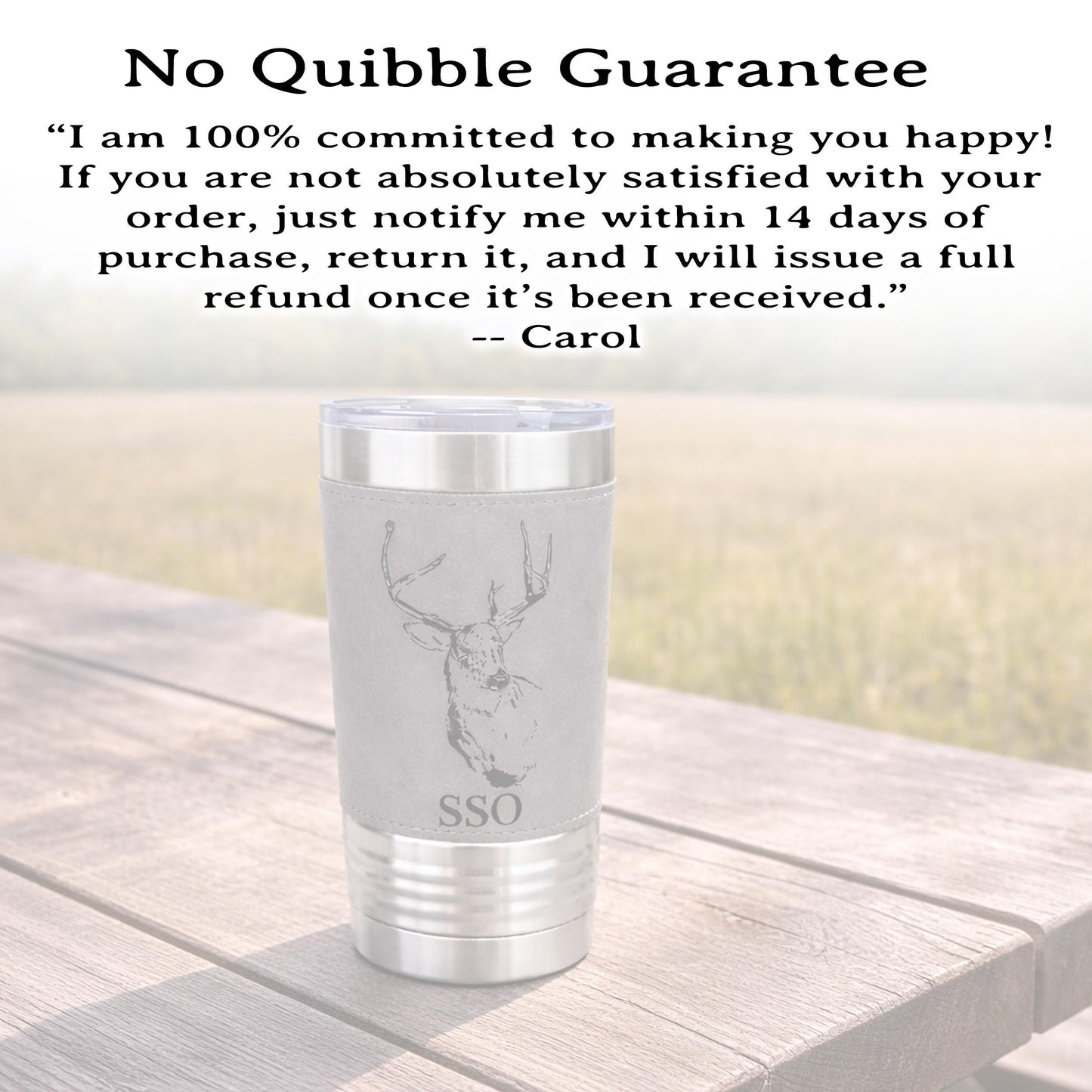 Personalized deer hunting tumbler, engraved deer hunting gift, mountain forest, Polar Camel, leatherette, outdoors coffee mug - 1 Tumbler