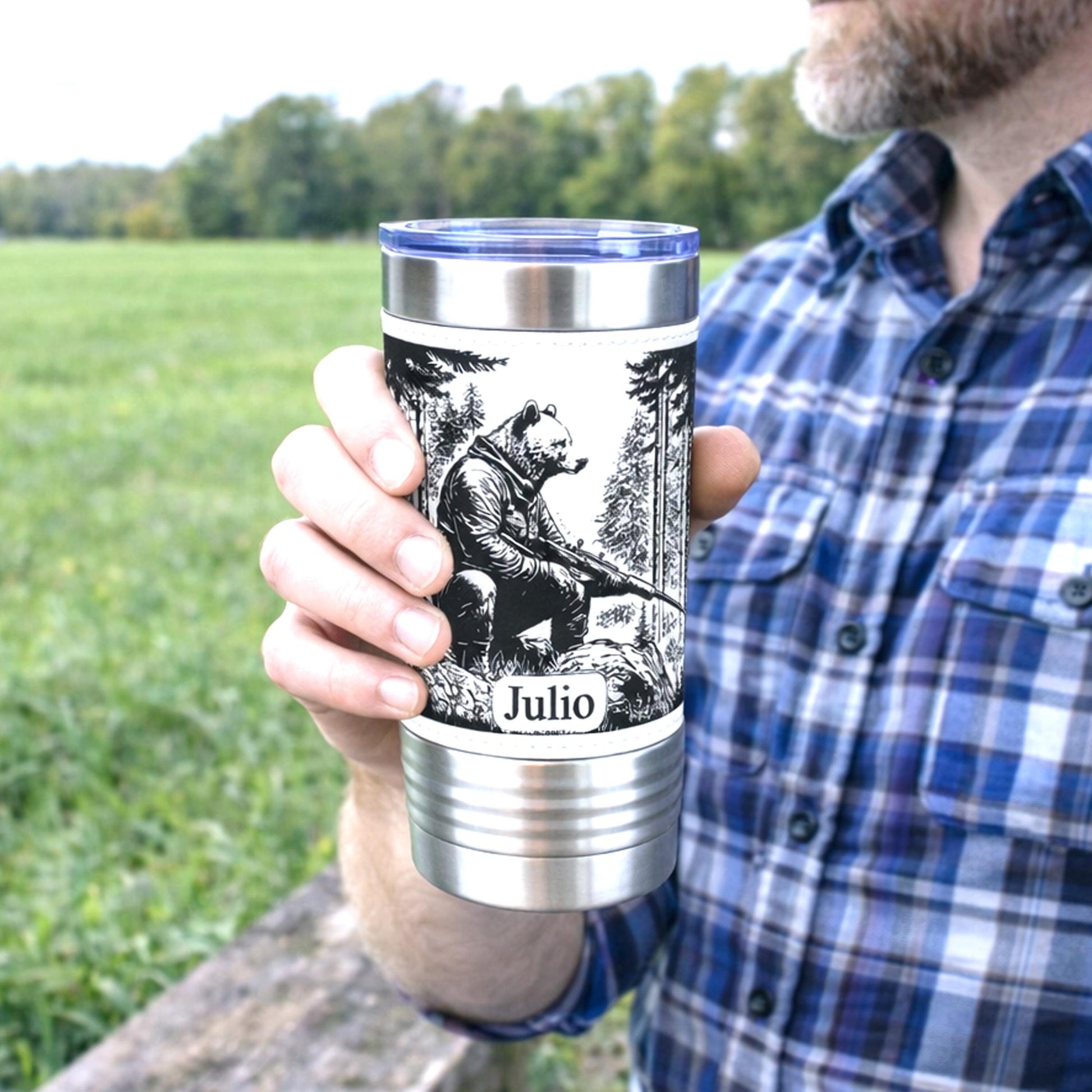 Funny 20oz Bear Tumbler | Custom Travel Mug | Personalized Hunters Gift | Insulated Coffee Cup | Permanent Engraved Design