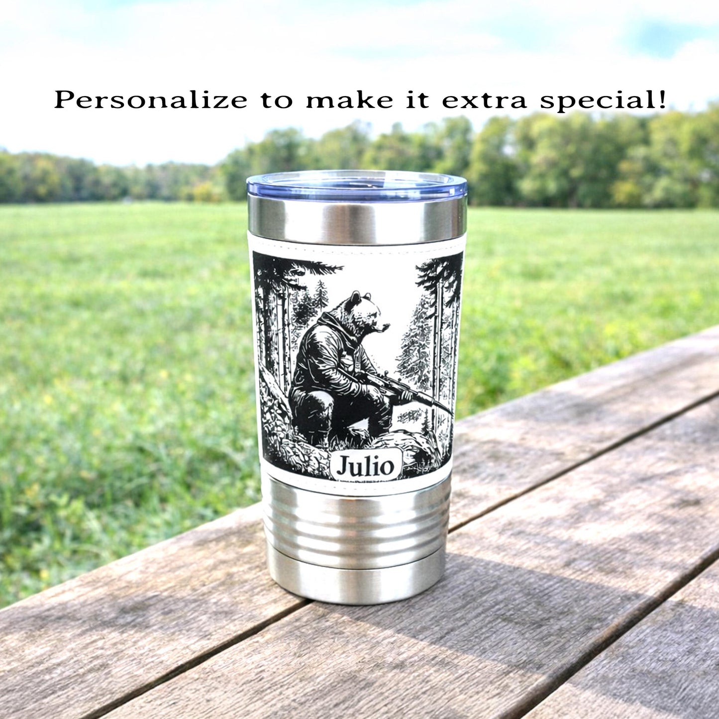 Funny 20oz Bear Tumbler | Custom Travel Mug | Personalized Hunters Gift | Insulated Coffee Cup | Permanent Engraved Design