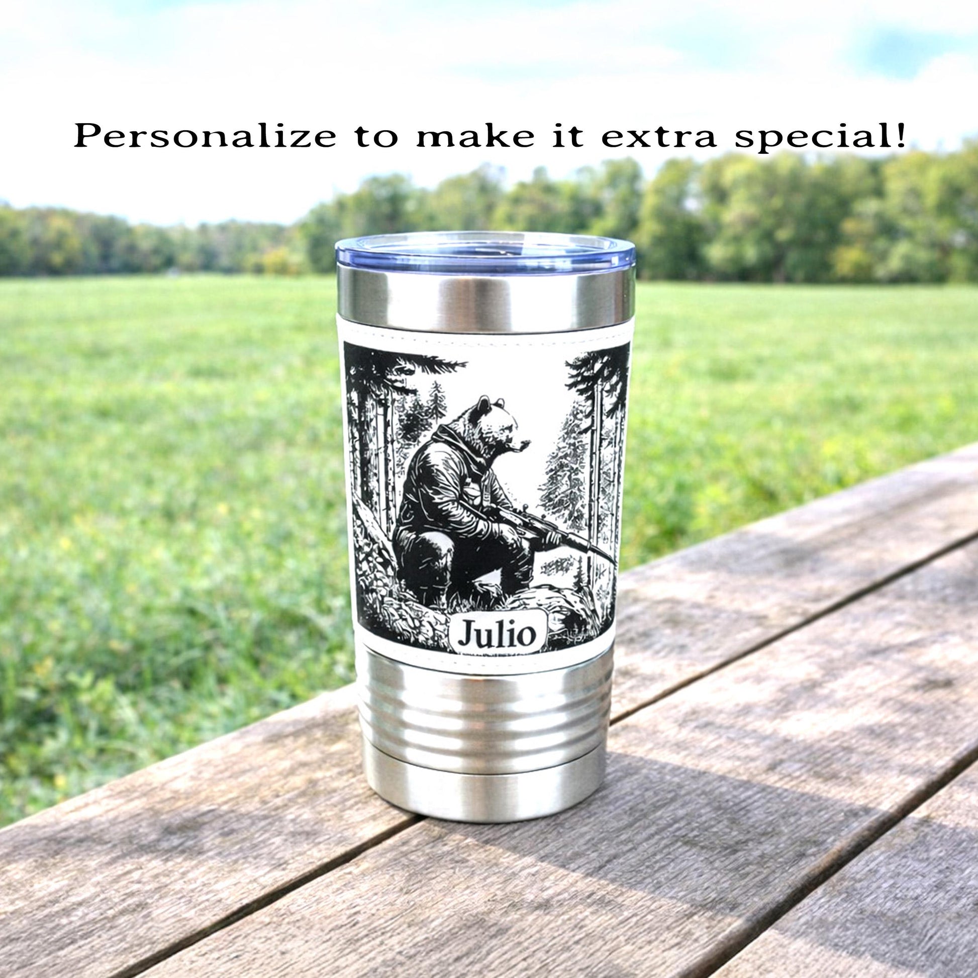 Funny 20oz Bear Tumbler | Custom Travel Mug | Personalized Hunters Gift | Insulated Coffee Cup | Permanent Engraved Design