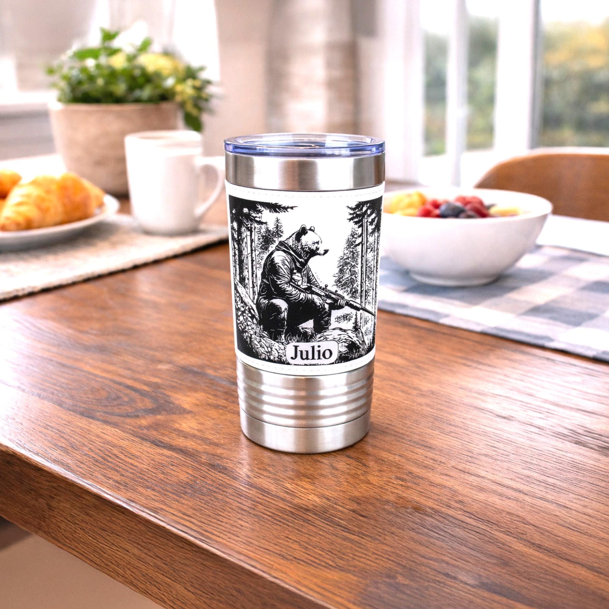 Funny 20oz Bear Tumbler | Custom Travel Mug | Personalized Hunters Gift | Insulated Coffee Cup | Permanent Engraved Design