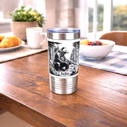 Funny 20oz Bear Tumbler | Custom Travel Mug | Personalized Hunters Gift | Insulated Coffee Cup | Permanent Engraved Design