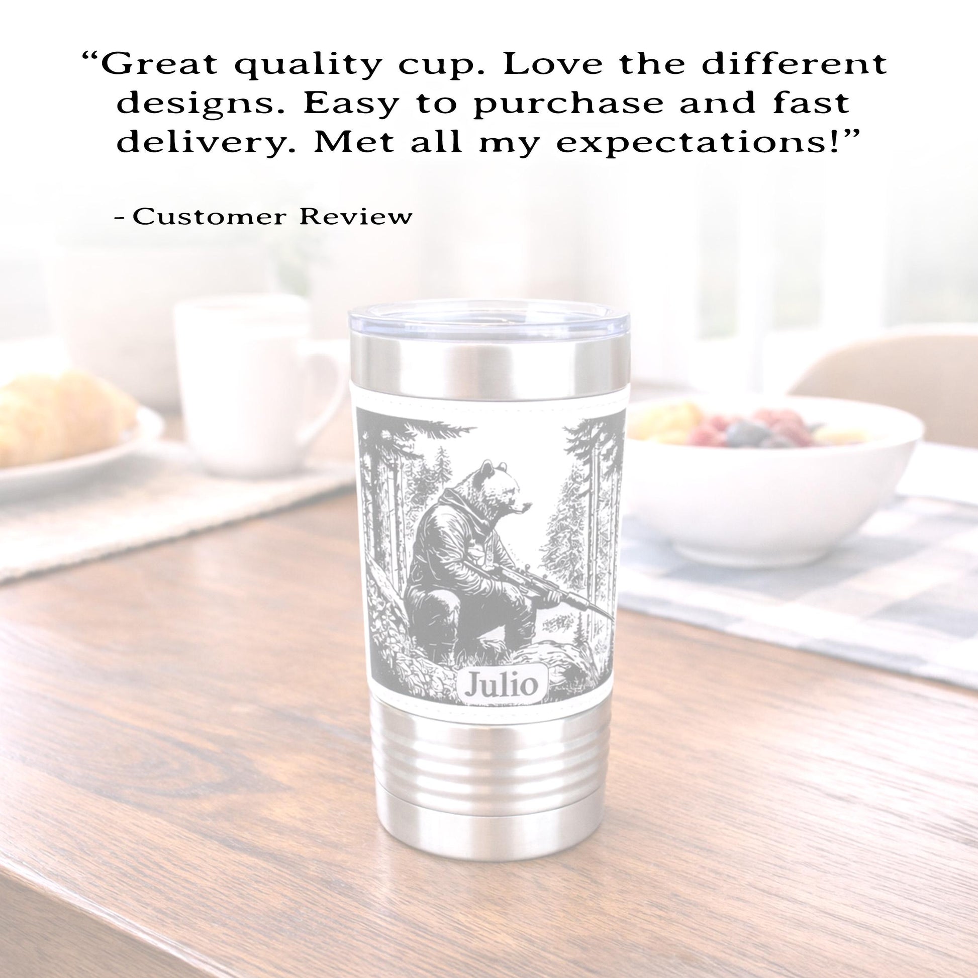 Funny 20oz Bear Tumbler | Custom Travel Mug | Personalized Hunters Gift | Insulated Coffee Cup | Permanent Engraved Design