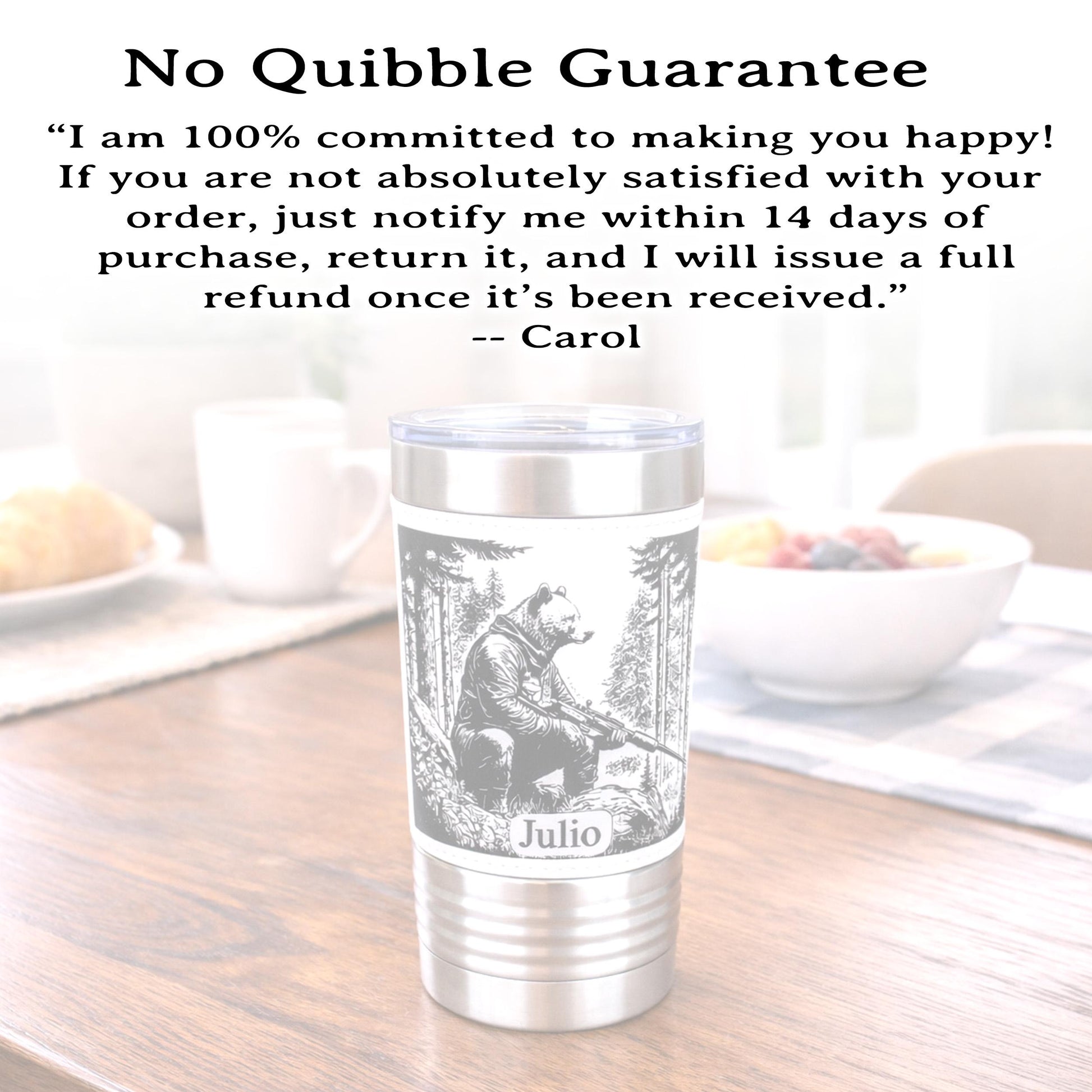 Funny 20oz Bear Tumbler | Custom Travel Mug | Personalized Hunters Gift | Insulated Coffee Cup | Permanent Engraved Design