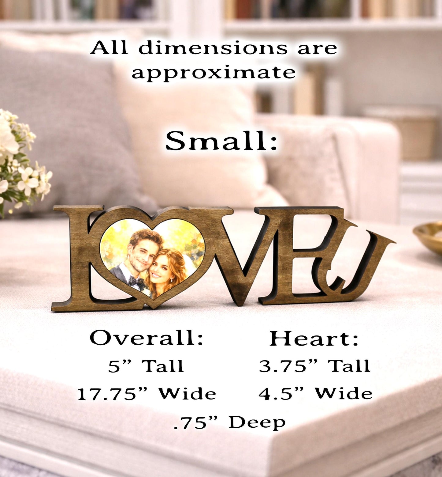 LOVE U Valentine Shelf Sitter – Personalized Wooden Sign Decor - Heart Insert with Photo or Message