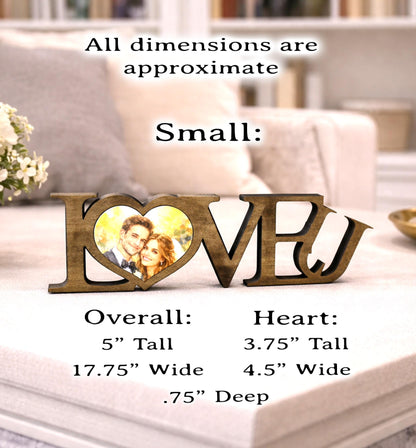 LOVE U Valentine Shelf Sitter – Personalized Wooden Sign Decor - Heart Insert with Photo or Message